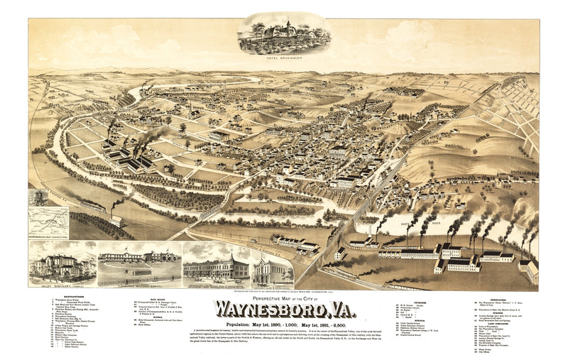 Size comparison using Vintage Map of Waynesboro, Virginia 1891
