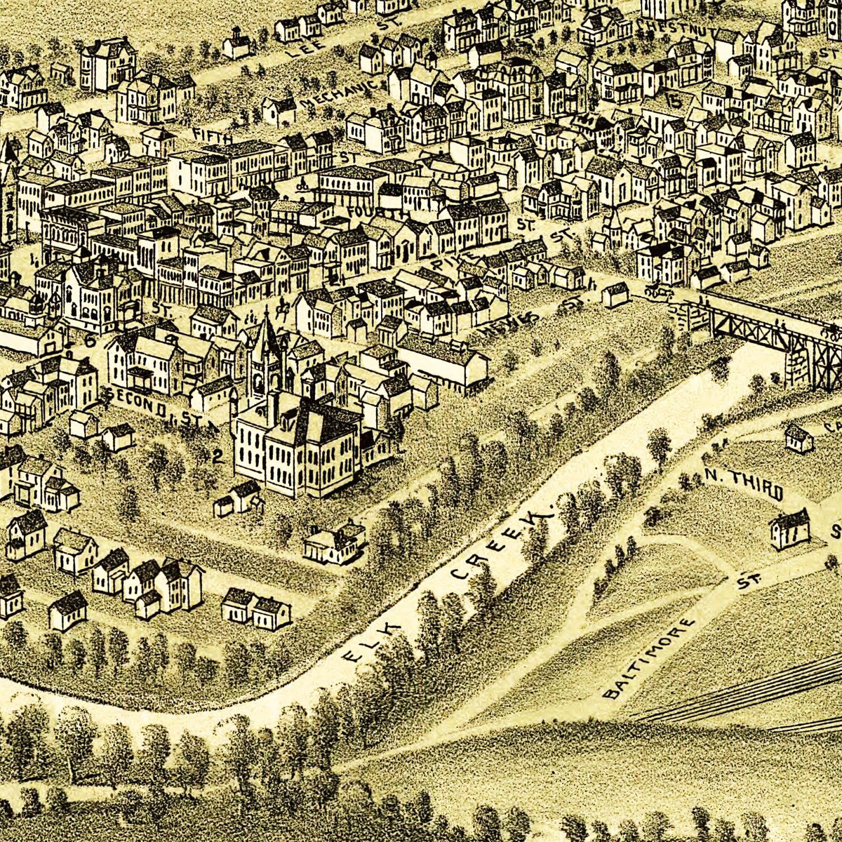 Restored historic details from the 1898 city map of Clarksburg, West Virginia
