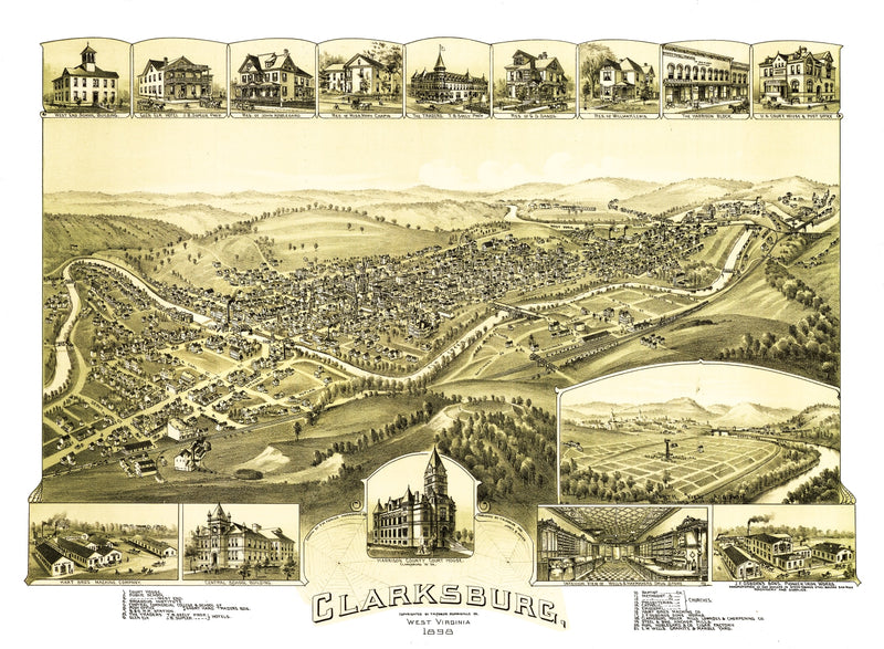 Size comparison using Vintage Map of Clarksburg, West Virginia 1898
