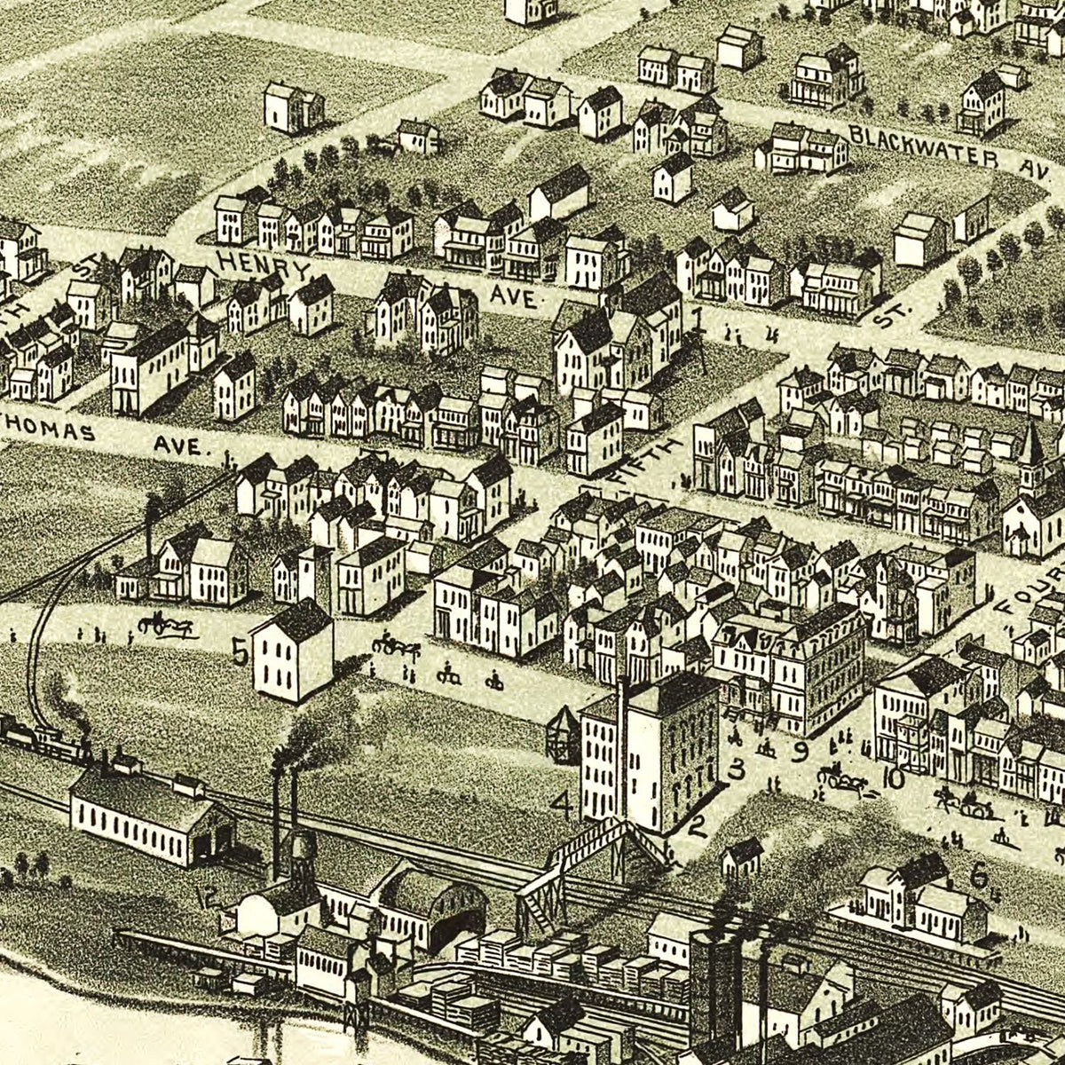 Restored historic details from the 1898 city map of Davis, West Virginia