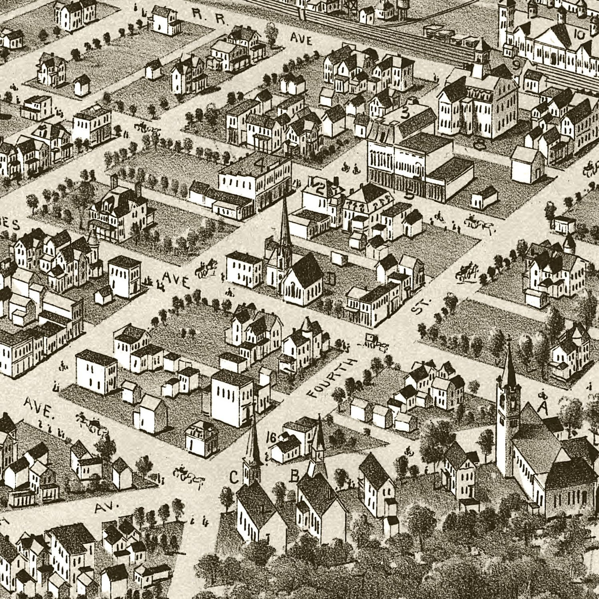 Restored historic details from the 1897 city map of Elkins, West Virginia