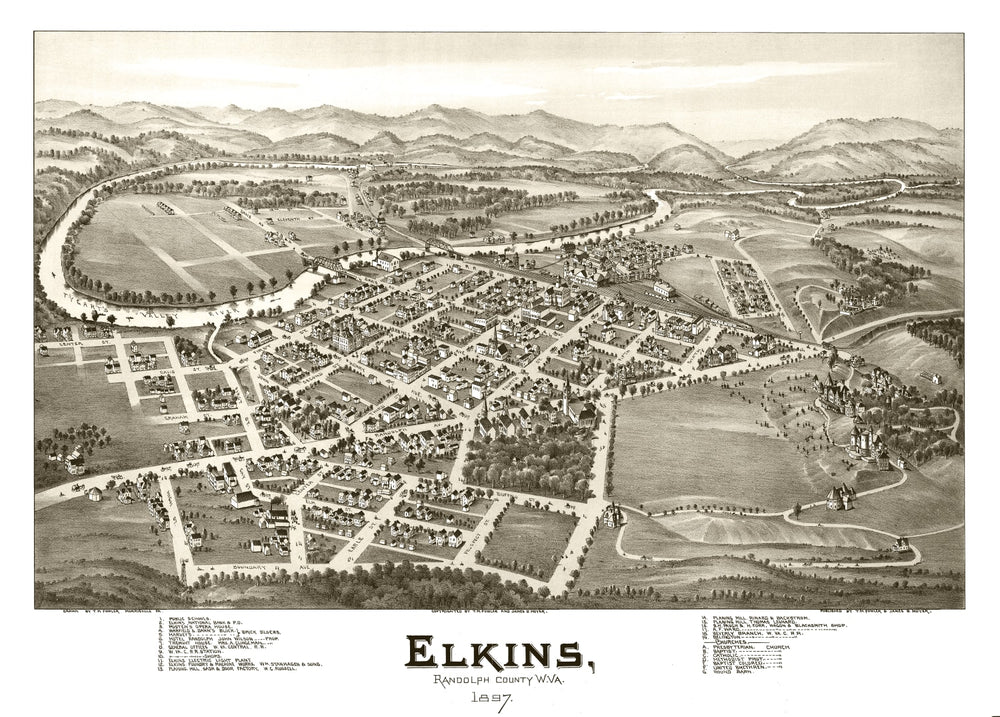 Vintage Map of Elkins, West Virginia 1897 print style example
