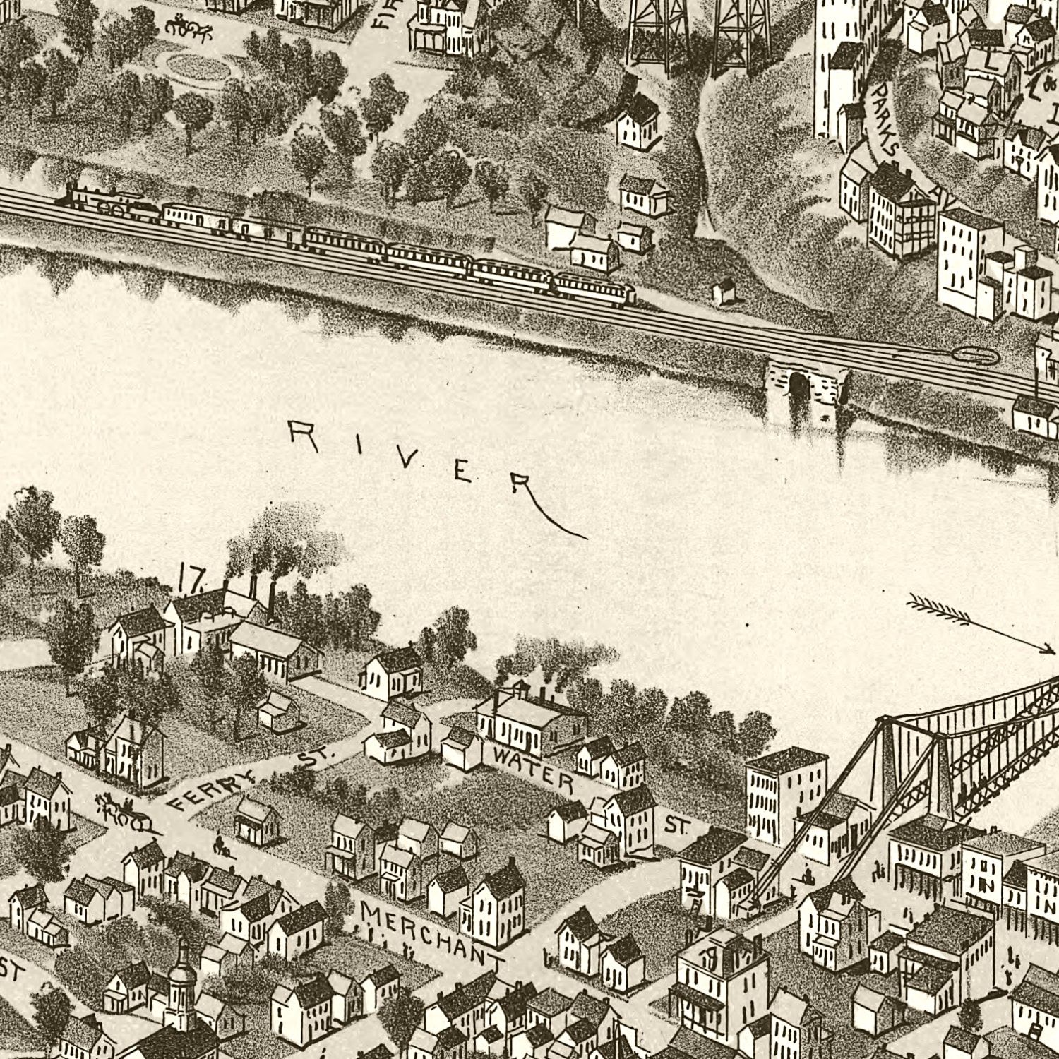 Restored historic details from the 1897 city map of Fairmont & Palatine, West Virginia