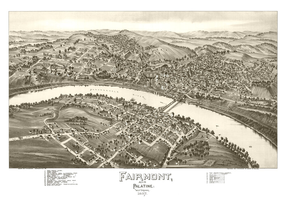 Vintage Map of Fairmont & Palatine, West Virginia 1897 print style example