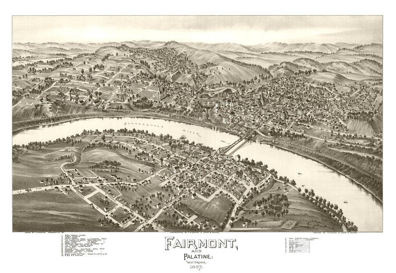 Size comparison using Vintage Map of Fairmont & Palatine, West Virginia 1897