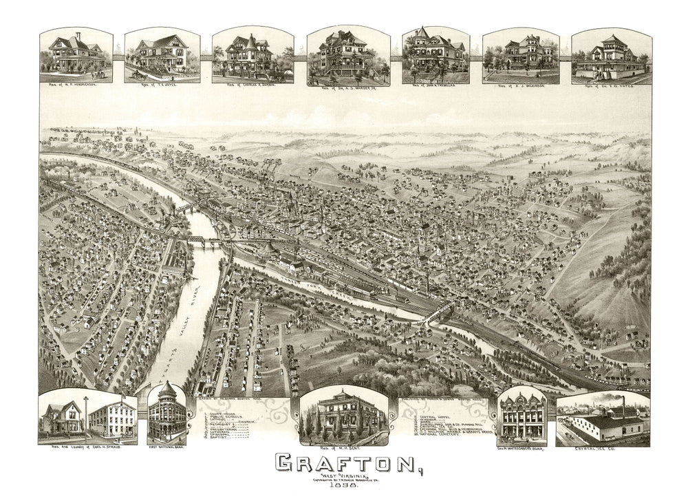Vintage Map of Grafton, West Virginia 1898 print style example