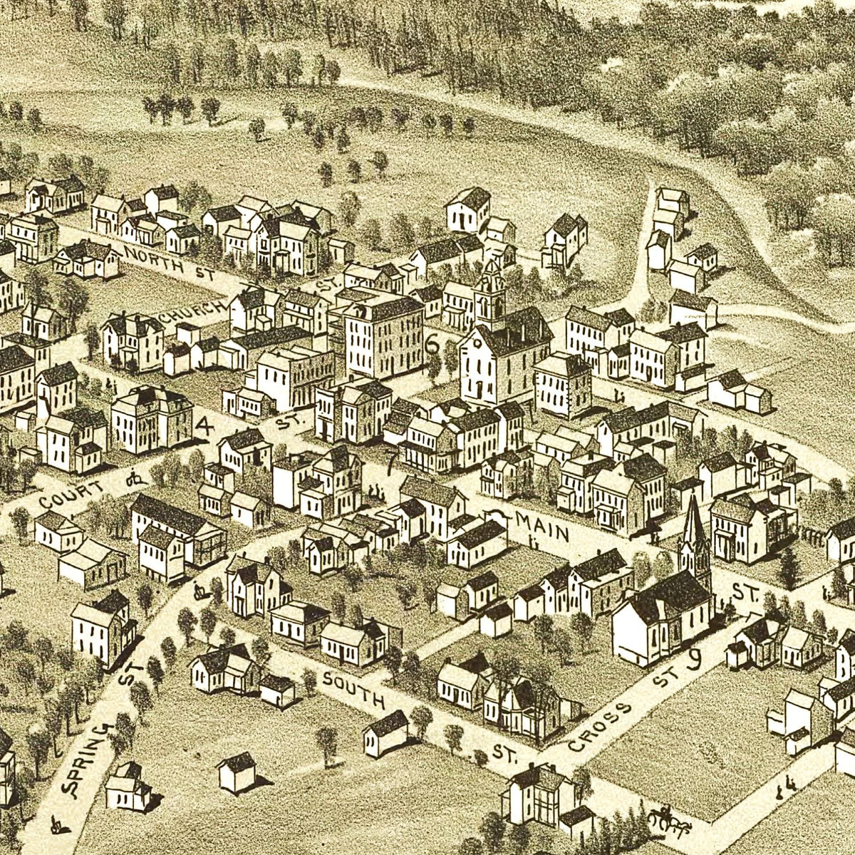 Restored historic details from the 1899 city map of Harrisville, West Virginia