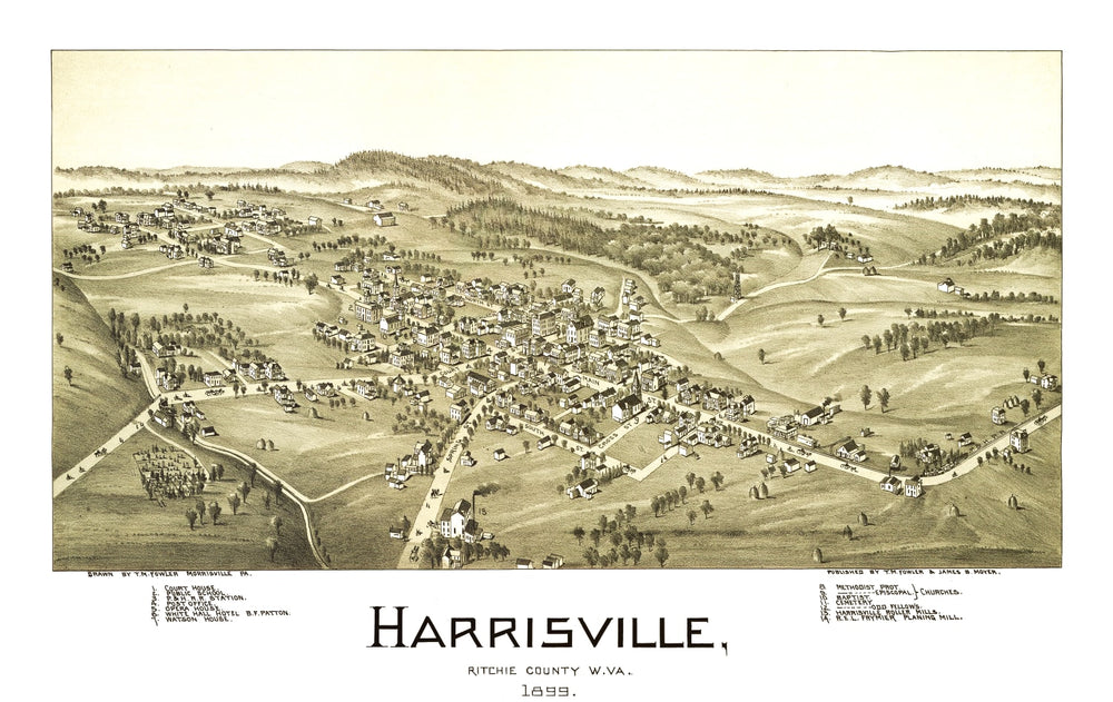 Vintage Map of Harrisville, West Virginia 1899 print style example