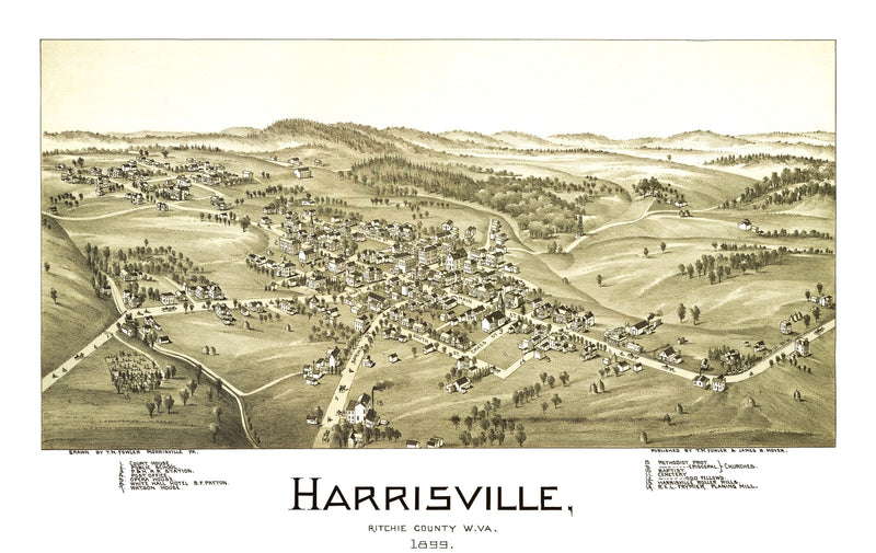 Size comparison using Vintage Map of Harrisville, West Virginia 1899