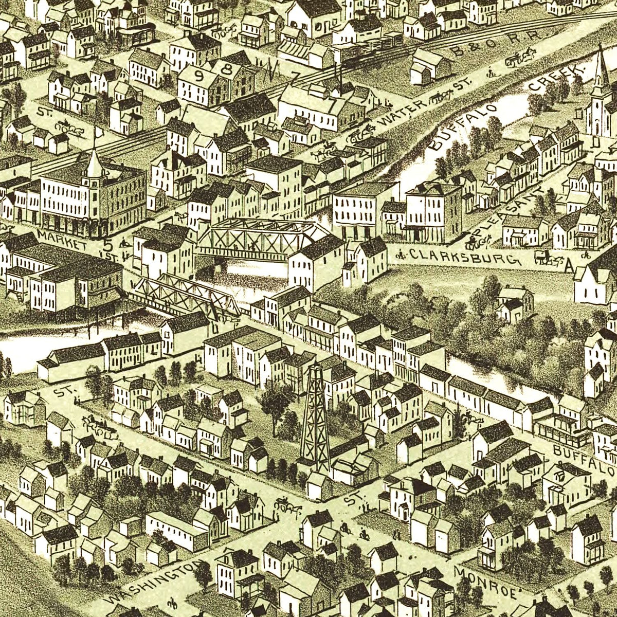 Restored historic details from the 1897 city map of Mannington, West Virginia