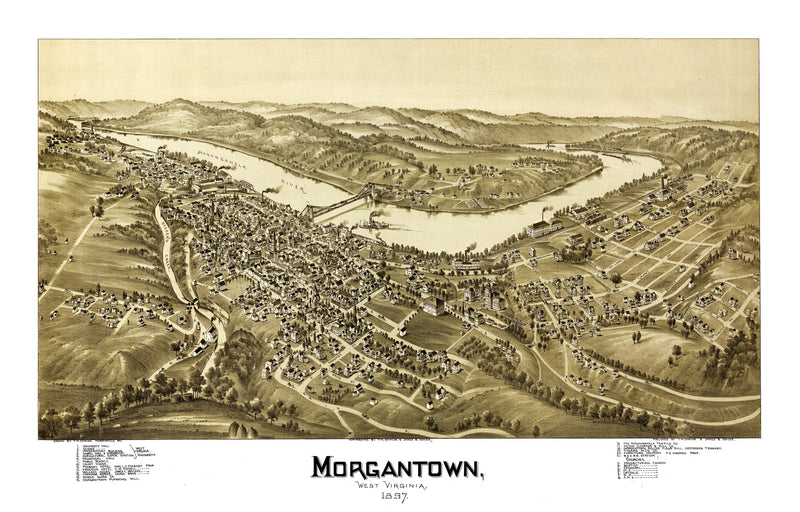 Size comparison using Vintage Map of Morgantown, West Virginia 1897