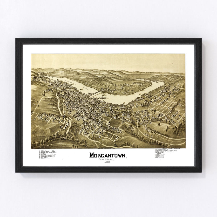 Vintage Map of Morgantown, West Virginia 1897