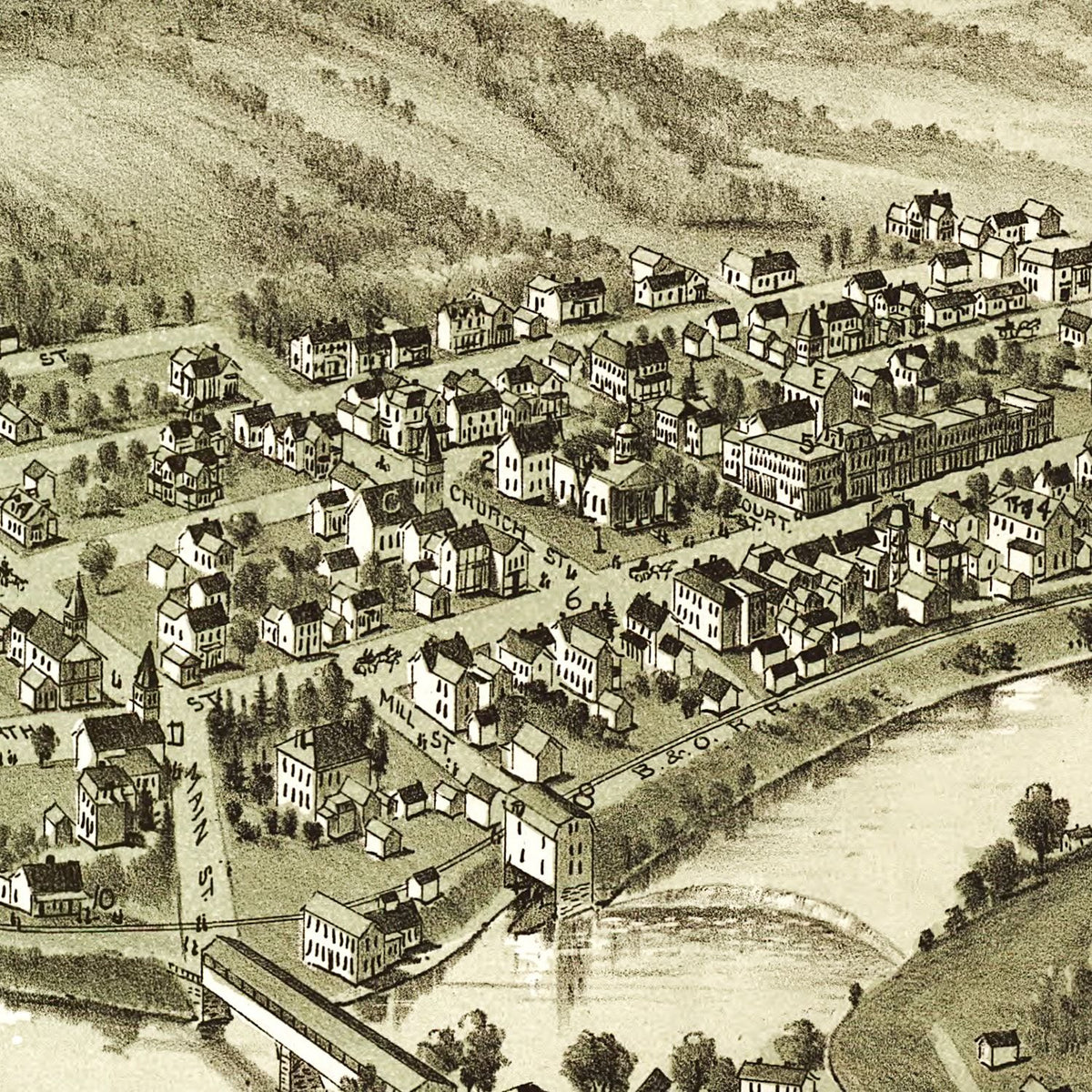 Restored historic details from the 1897 city map of Phillippi, West Virginia