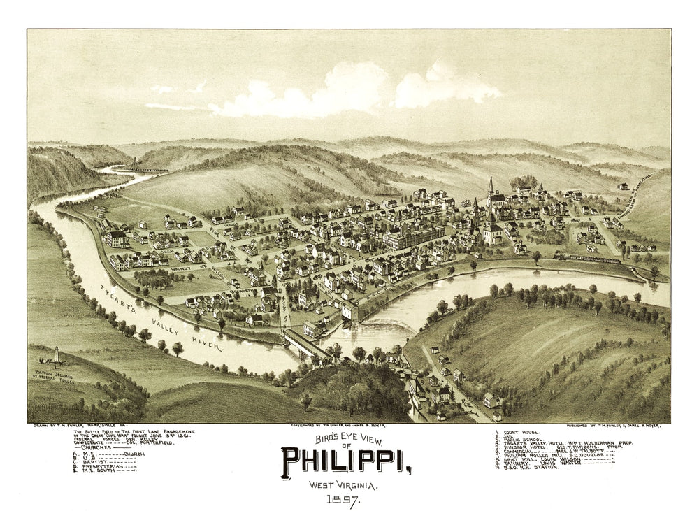 Vintage Map of Phillippi, West Virginia 1897 print style example
