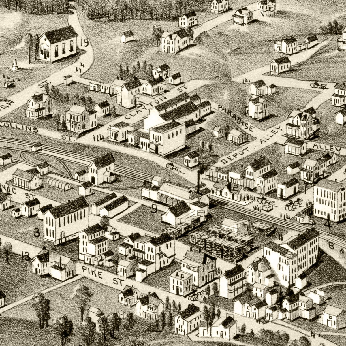 Restored historic details from the 1899 city map of Pennsboro, West Virginia