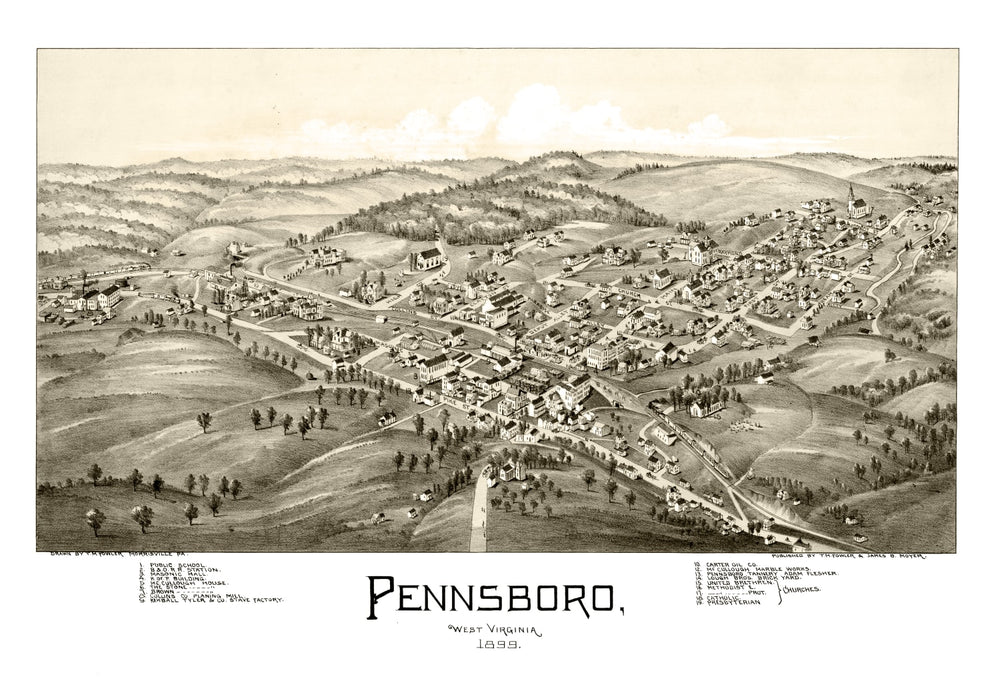 Vintage Map of Pennsboro, West Virginia 1899 print style example