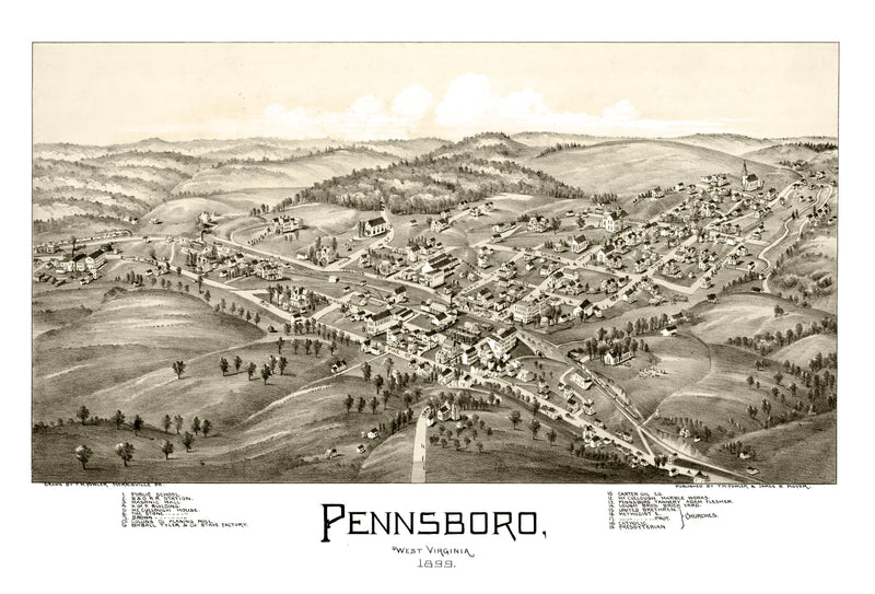 Size comparison using Vintage Map of Pennsboro, West Virginia 1899