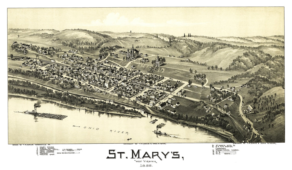 Vintage Map of St. Mary's, West Virginia 1899 print style example