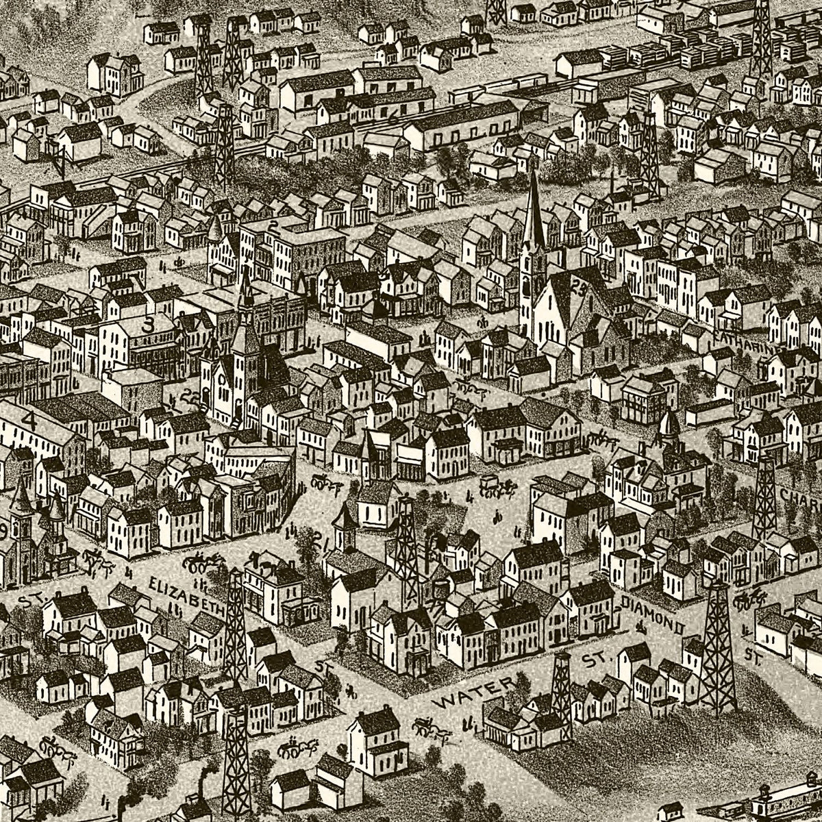 Restored historic details from the 1896 city map of Sistersville, West Virginia