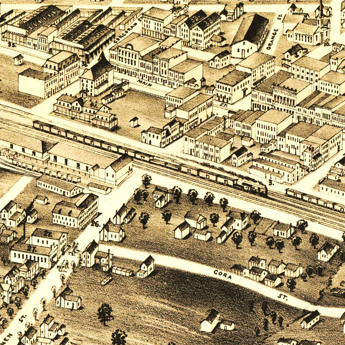 Restored historic details from the 1891 city map of Durham, North Carolina
