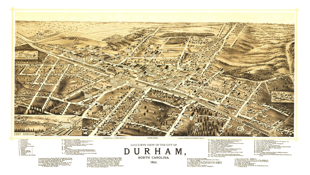 Vintage Map of Durham, North Carolina 1891 print style example