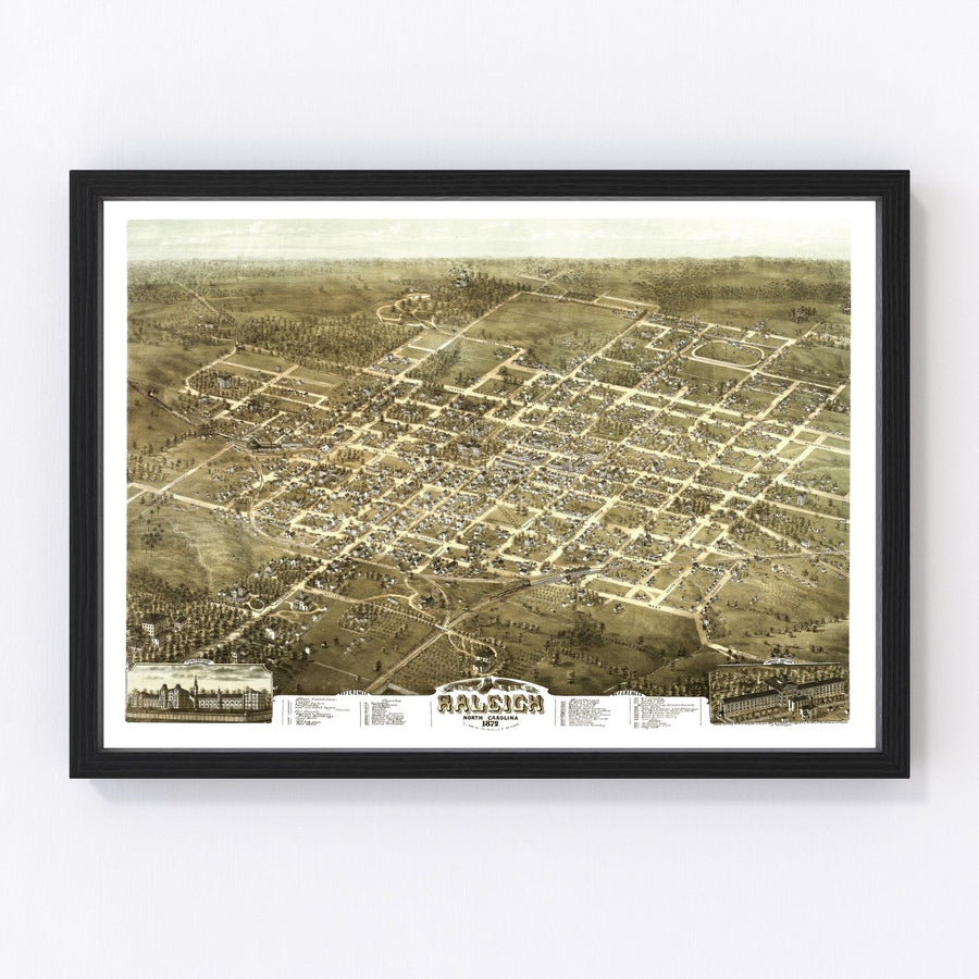 Vintage Map of Raleigh, North Carolina 1872