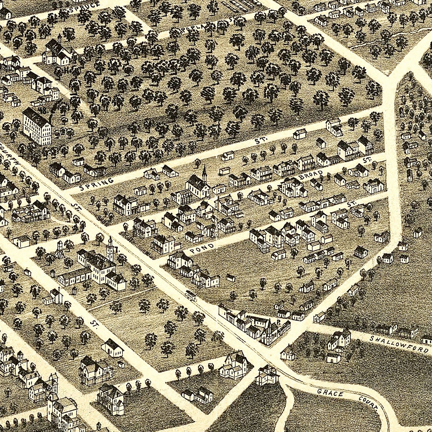 Restored historic details from the 1891 city map of Winston-Salem, North Carolina