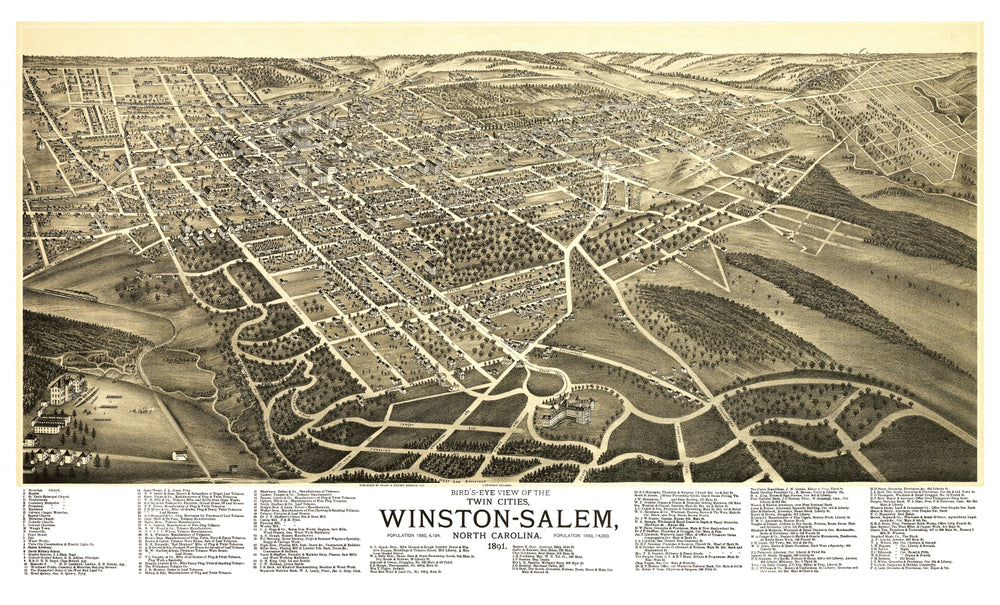 Vintage Map of Winston-Salem, North Carolina 1891 print style example