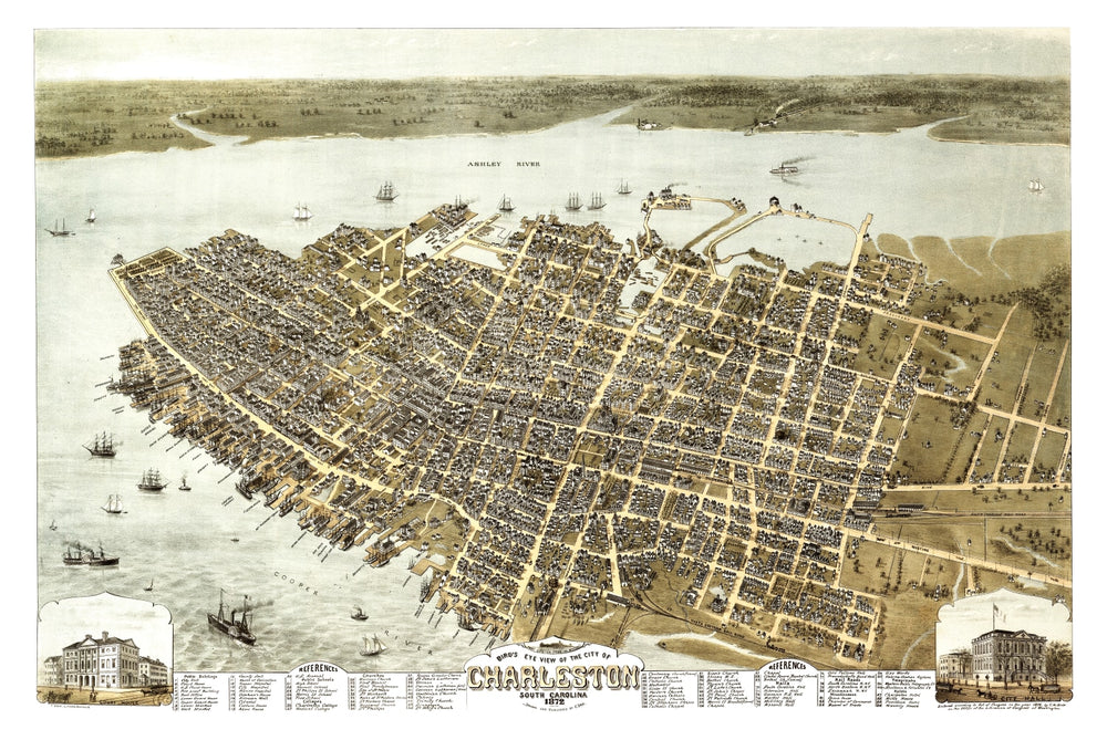 Vintage Map of Charleston, South Carolina 1872 print style example