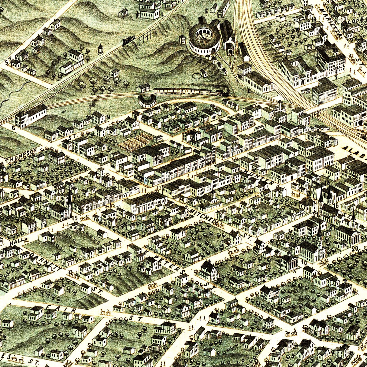 Restored historic details from the 1871 city map of Atlanta, Georgia