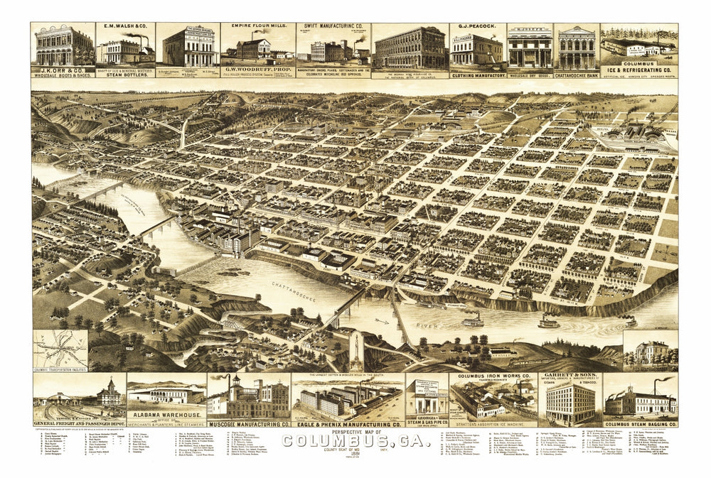 Vintage Map of Columbus, Georgia 1886 print style example