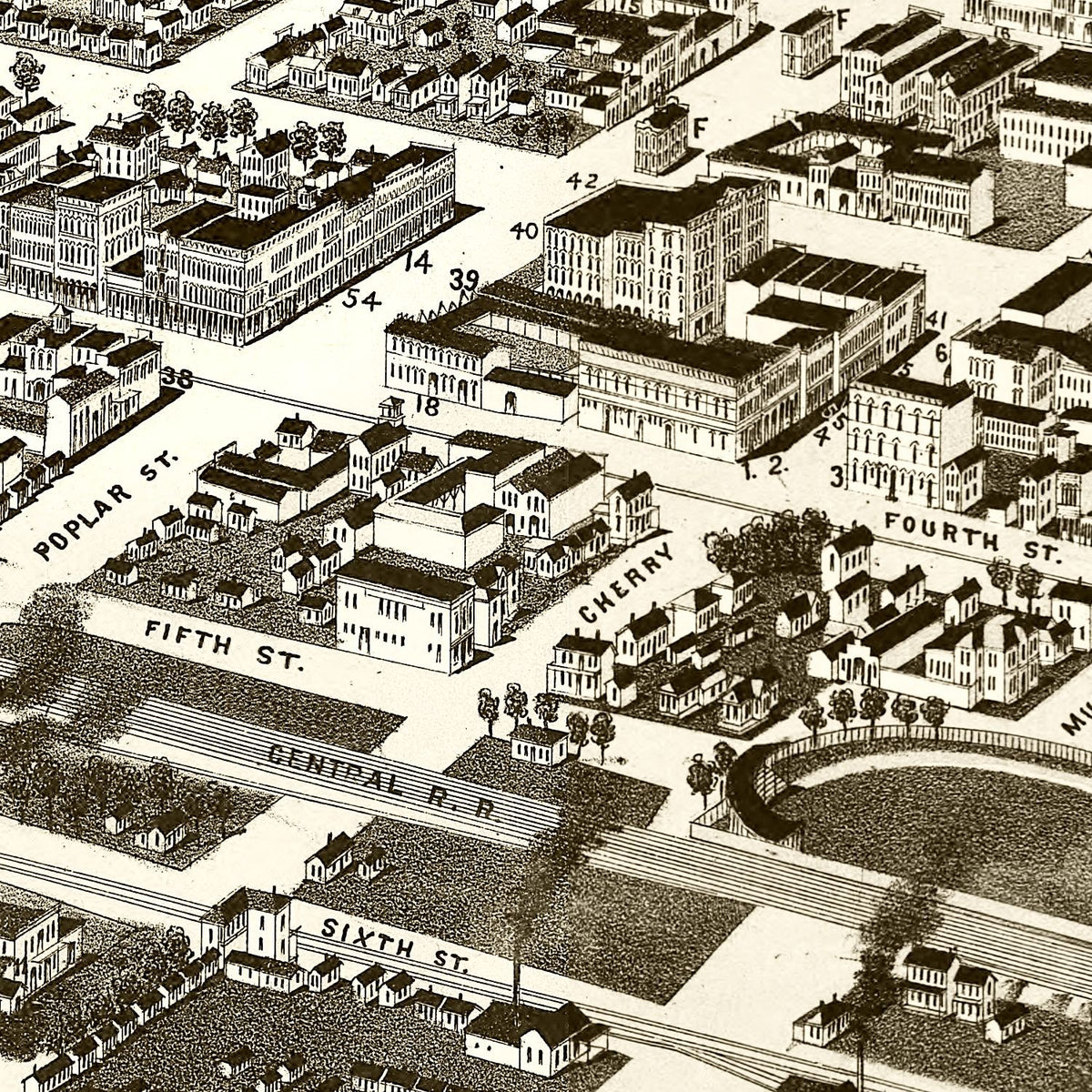 Restored historic details from the 1887 city map of Macon, Georgia
