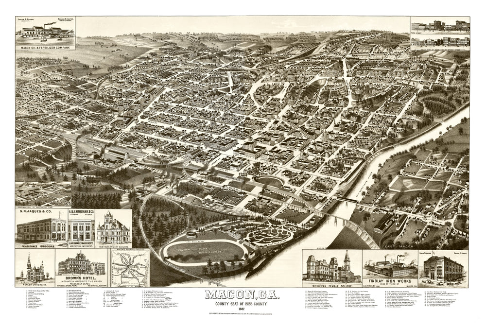 Vintage Map of Macon, Georgia 1887 print style example