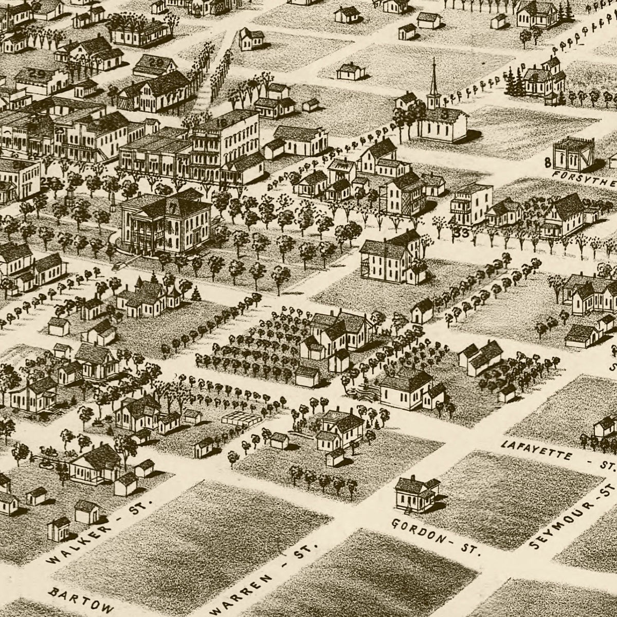 Restored historic details from the 1885 city map of Quitman, Georgia