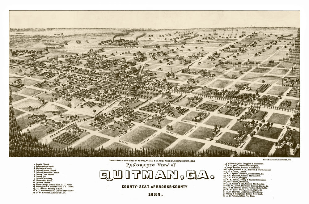 Vintage Map of Quitman, Georgia 1885 print style example