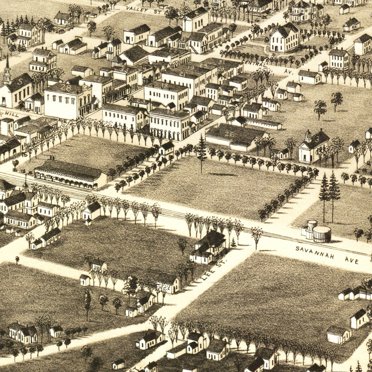 Restored historic details from the 1885 city map of Valdosta, Georgia