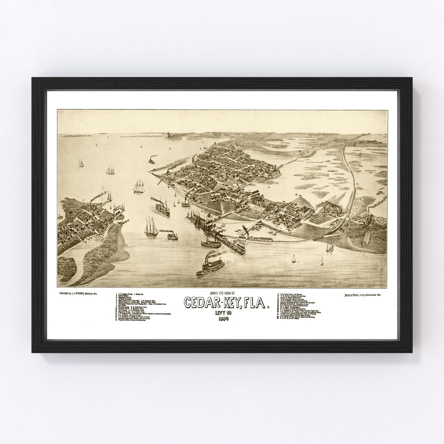 Cedar Key Vintage Map 1884