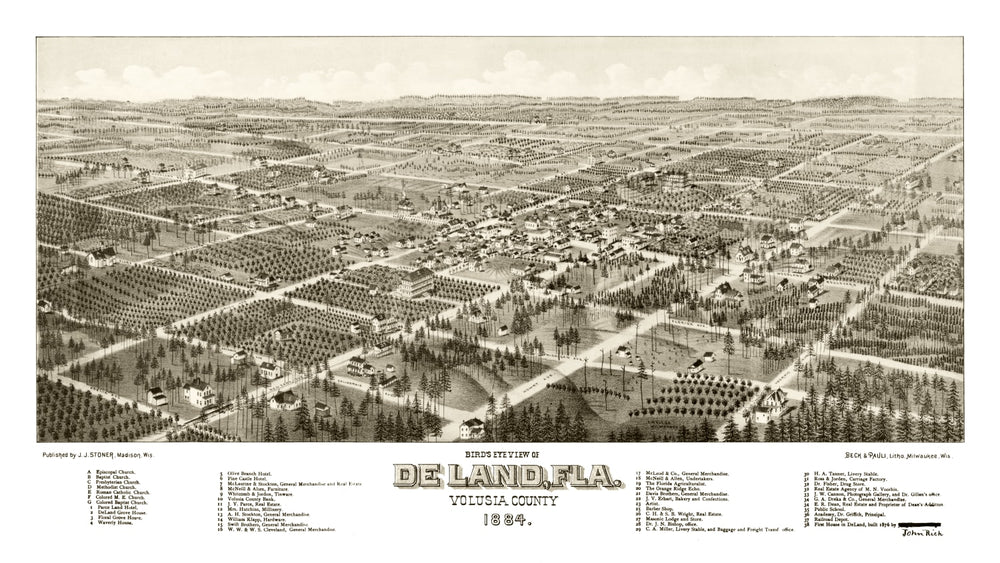 Vintage Map of De Land, Florida 1884 print style example