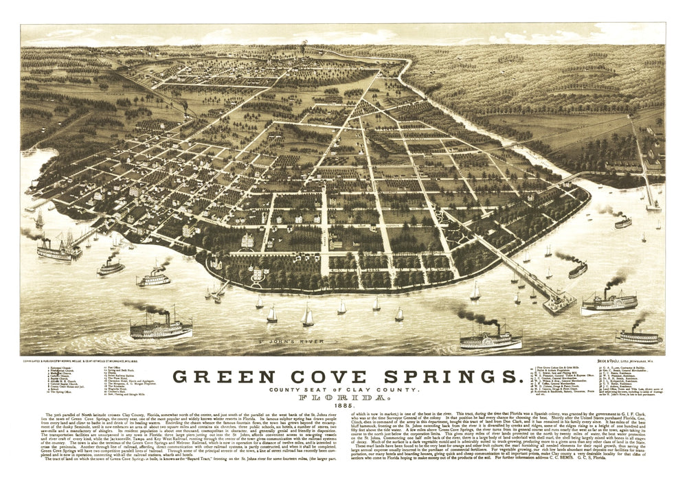 Vintage Map of Green Cove Springs, Florida 1885 print style example