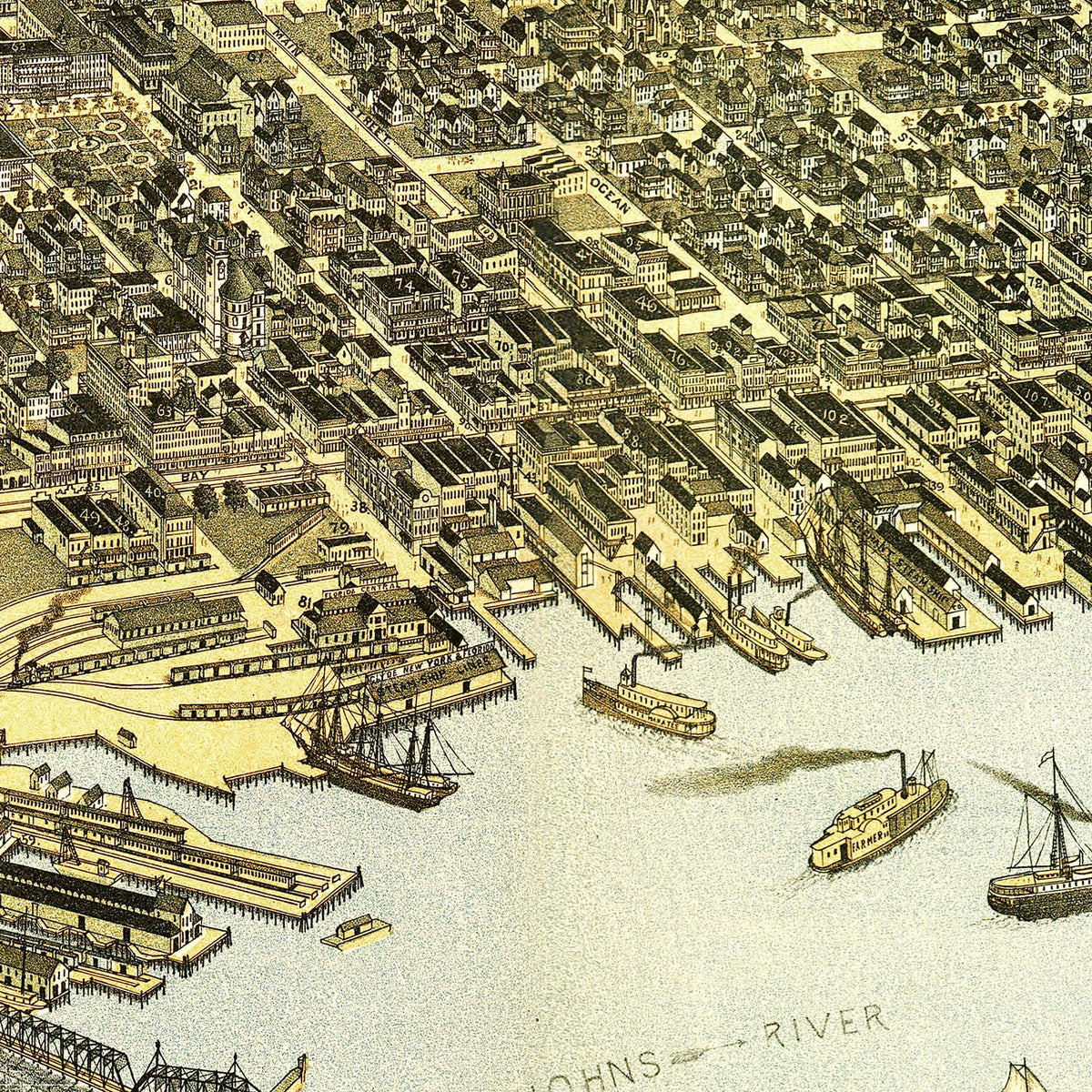 Restored historic details from the 1893 city map of Jacksonville, Florida