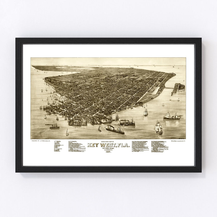 Vintage Map of Key West, Florida 1884