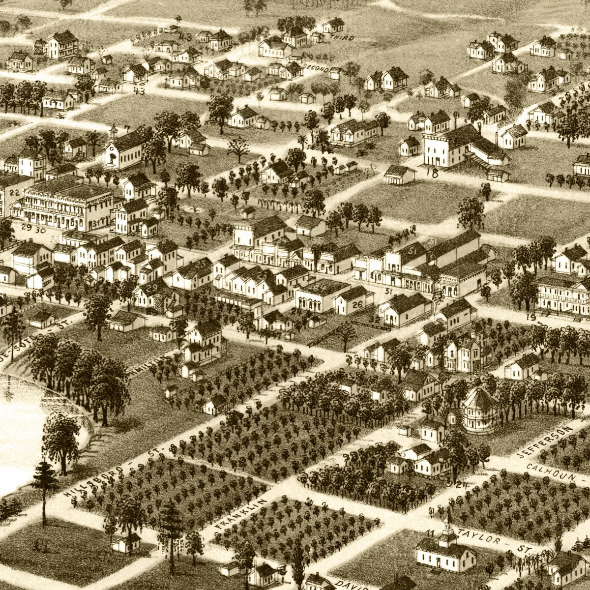 Restored historic details from the 1885 city map of Lake City, Florida