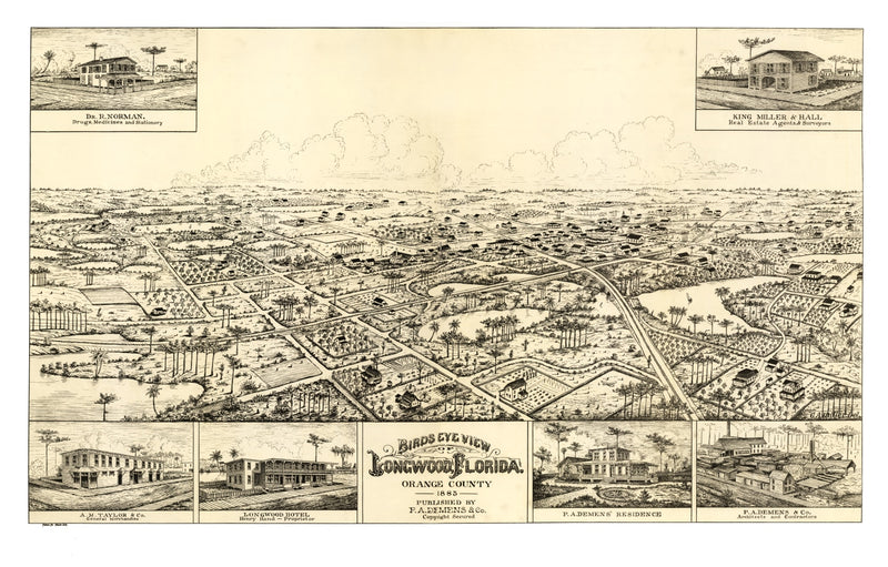 Size comparison using Vintage Map of Longwood, Florida 1885