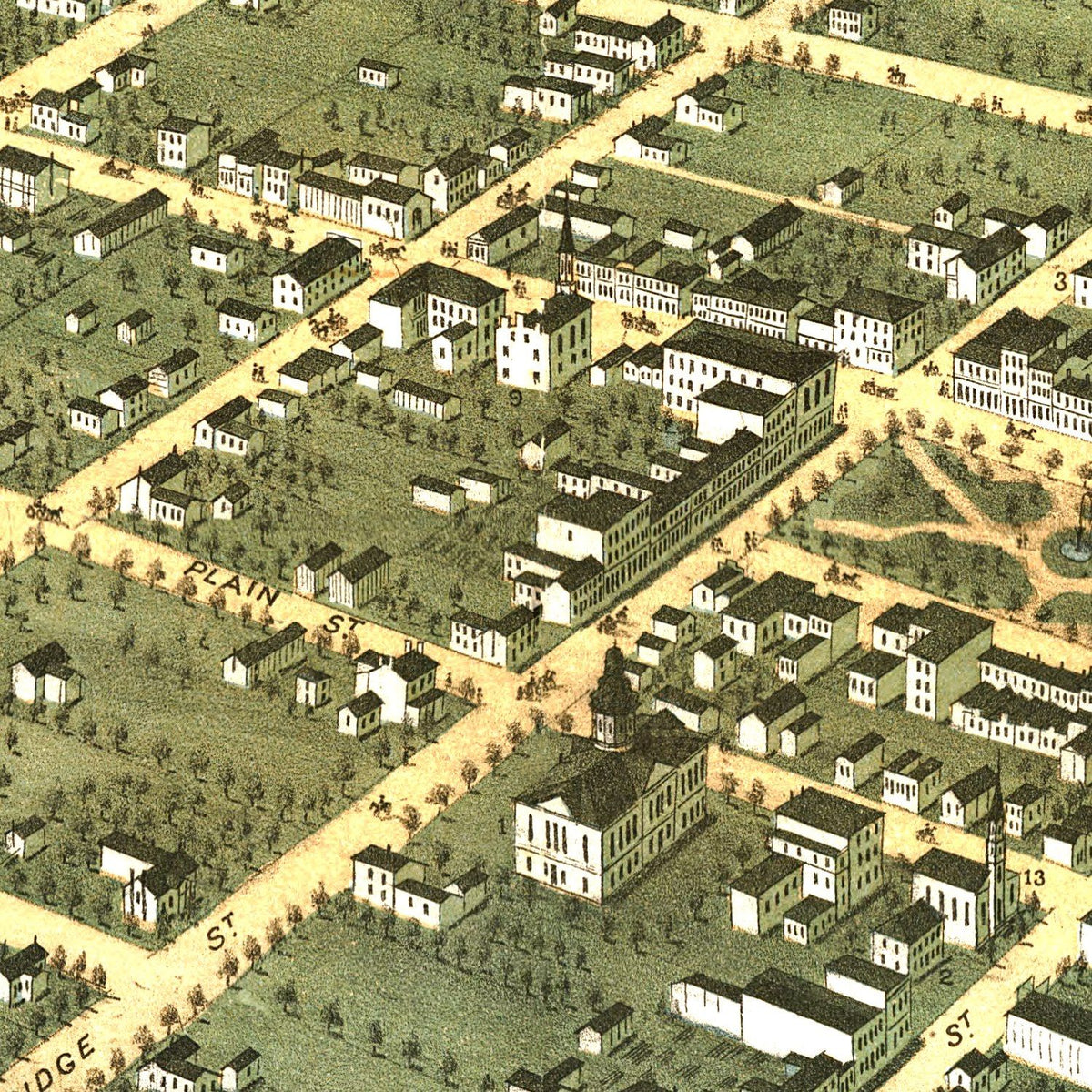 Restored historic details from the 1871 city map of Bowling Green, Kentucky