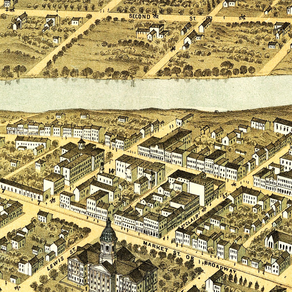 Restored historic details from the 1871 city map of Frankfort, Kentucky