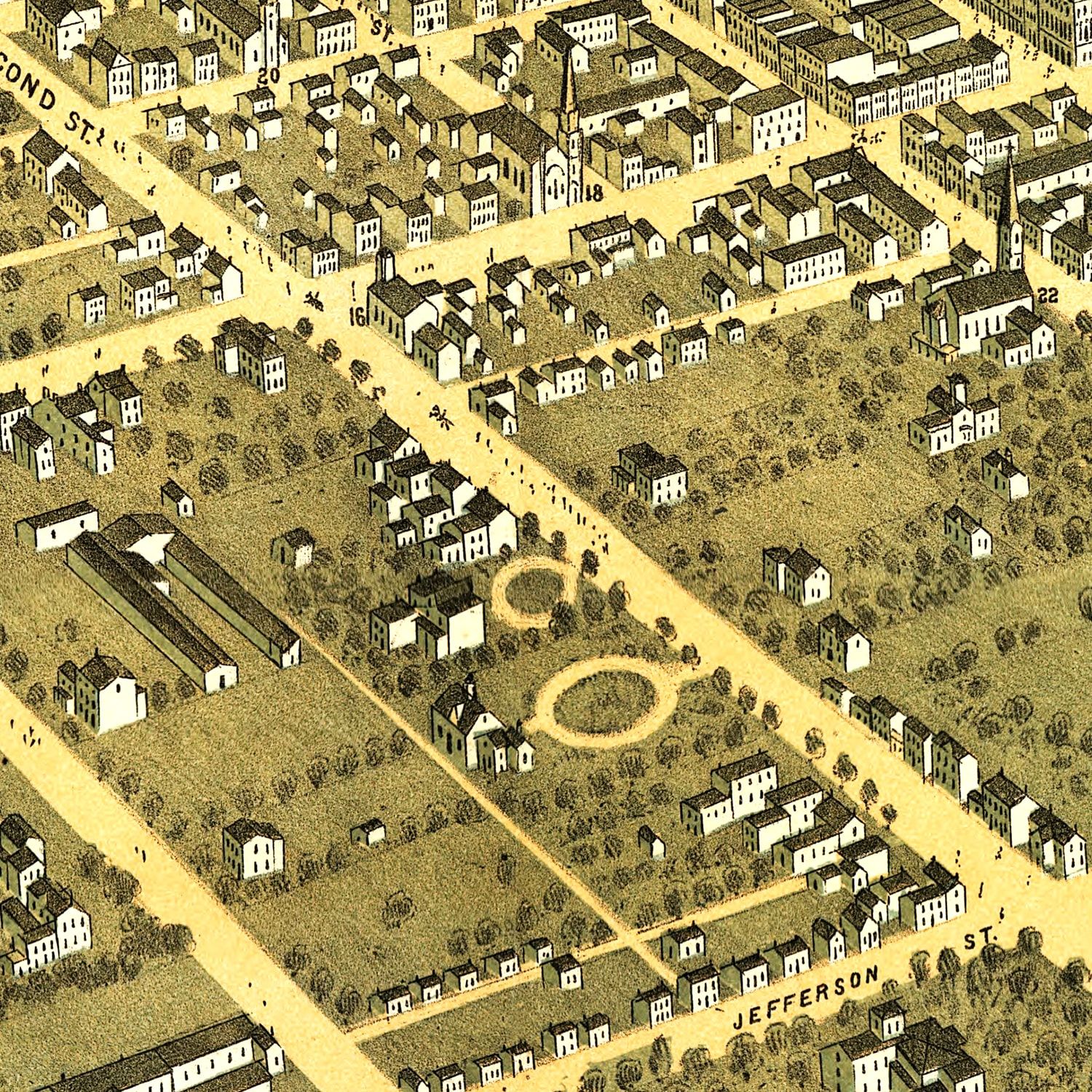 Restored historic details from the 1871 city map of Lexington, Kentucky