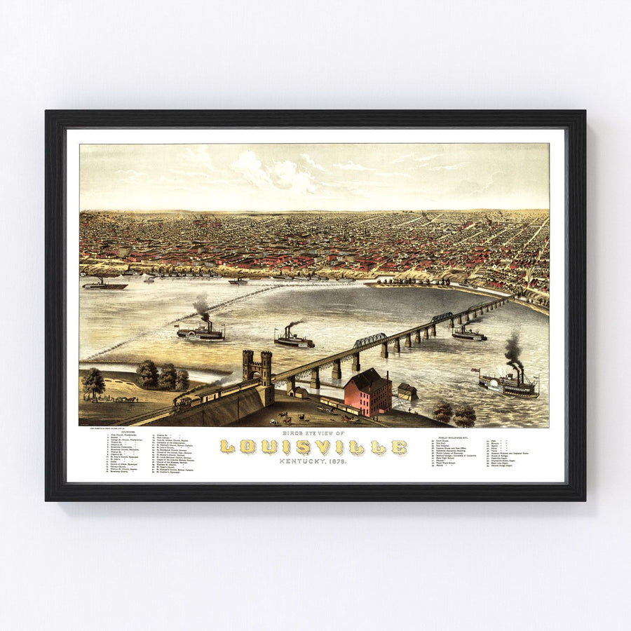 Vintage Map of Louisville, Kentucky 1876