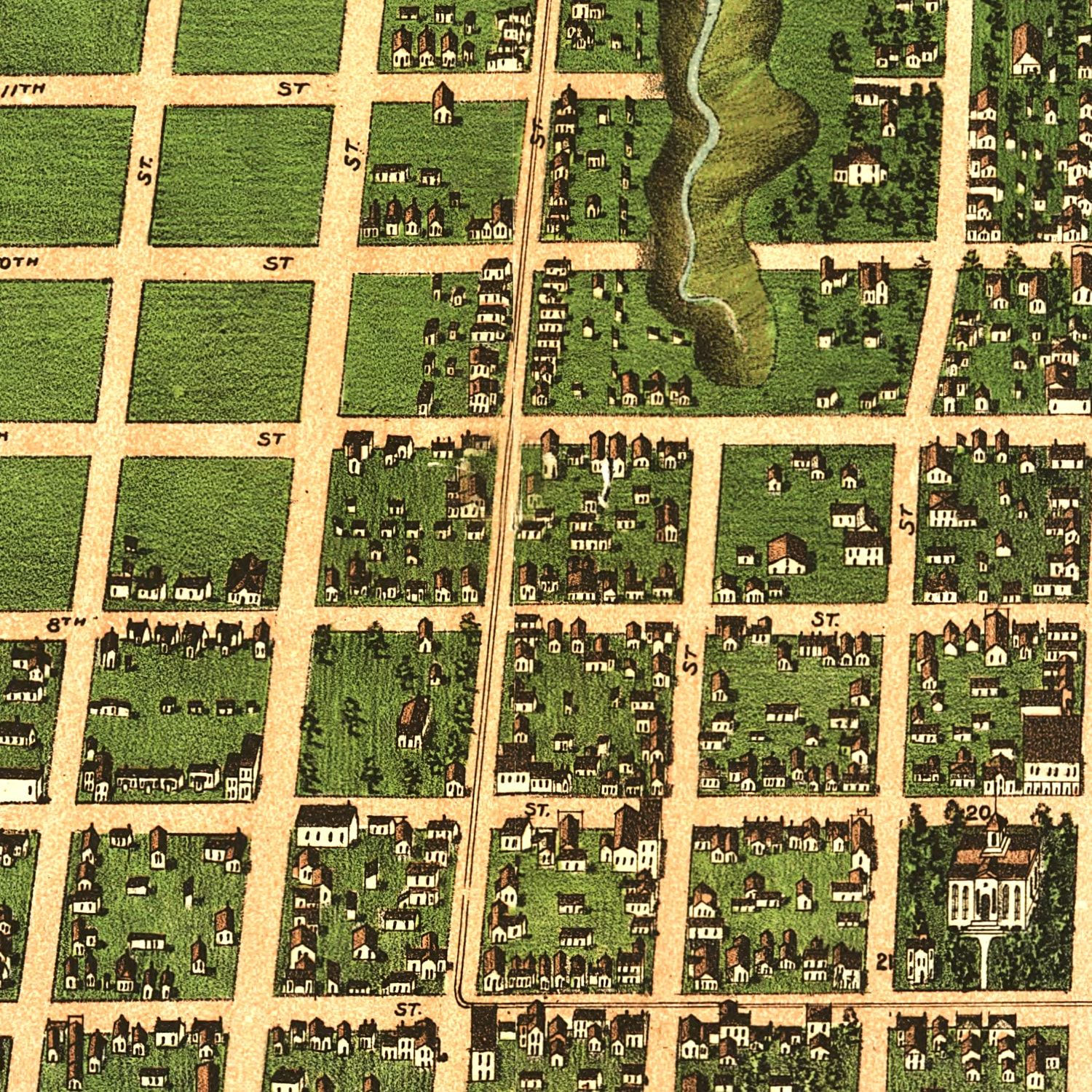 Restored historic details from the 1889 city map of Paducah, Kentucky