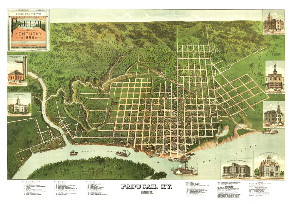Vintage Map of Paducah, Kentucky 1889 print style example