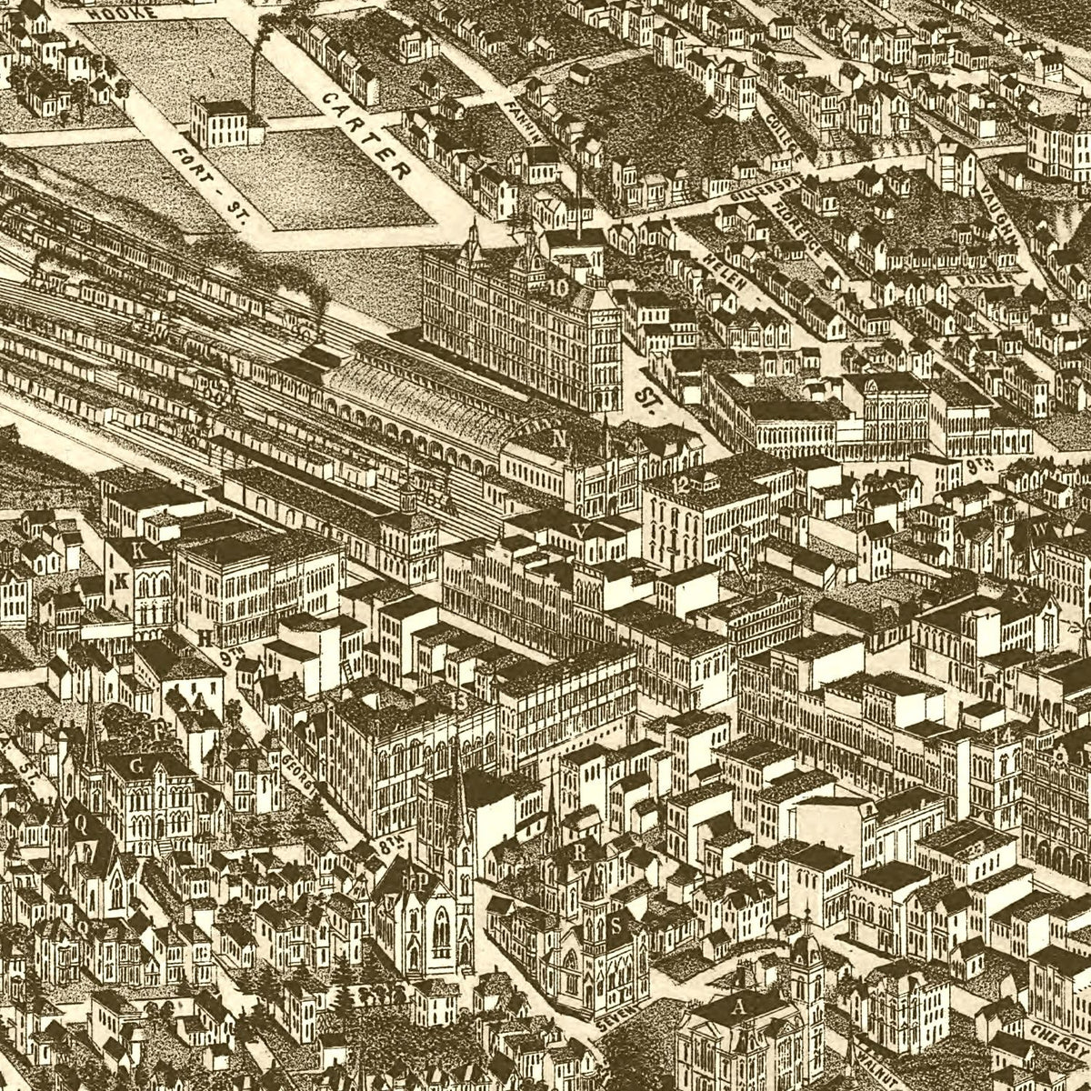 Restored historic details from the 1886 city map of Chattanooga, Tennessee